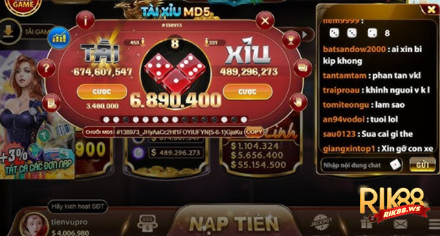 Sảnh cược minigame Tài xỉu MD5 Rik88